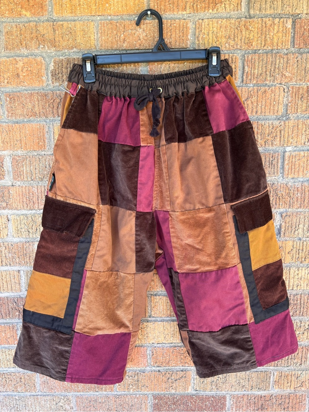 Ixchel Classic Corduroy Cargo Patchwork Shorts Brown Mixed Media Sz XXL Cotton